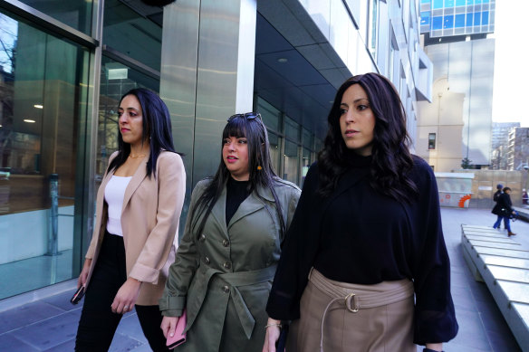 Sisters Elly Sapper, Dassi Erlich and Nicole Meyer are seen arriving to the County Court today. 