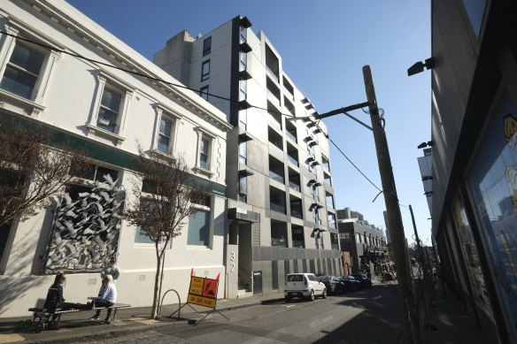 Bosisto Street Residential Apartment Complex in Richmond. Workers from the Health Department were seen at the apartment building on Saturday morning in full protective gear. 
