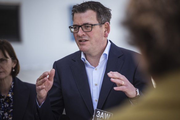 Premier Daniel Andrews speaks to the media at Frankston Hospital on Tuesday.