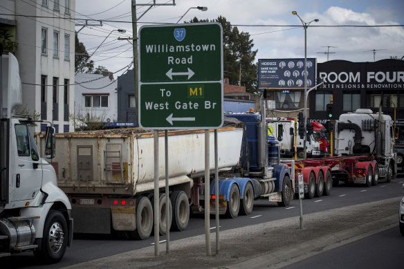 Trucks use main residential streets in the inner west to access the Port of Melbourne.