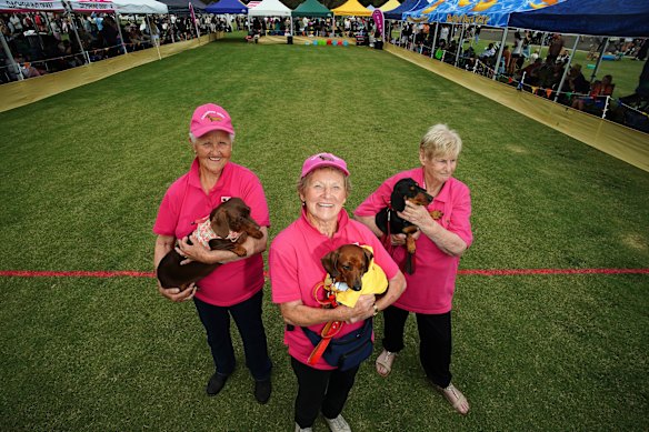 Marlene Gillett with dog Charli. Marg Taylor with dog Milly and Carol Perrett with Lola.