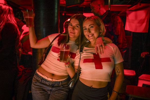 English fans Molly Cross and Abbie Fox from Norwich at the Red Eye Bar. Spain won Euro 2024.