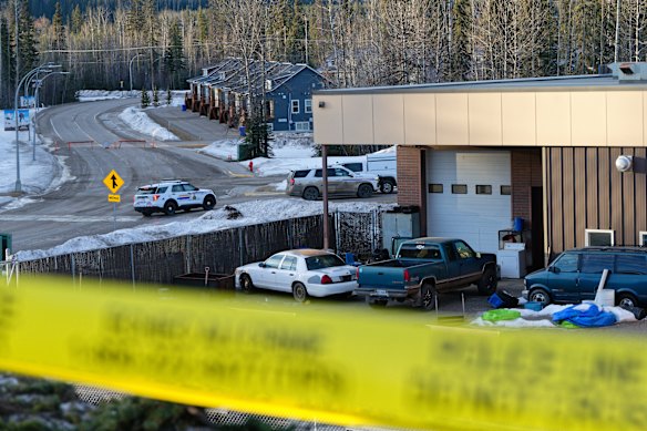 Police at Tumbler Ridge Secondary School on Wednesday.