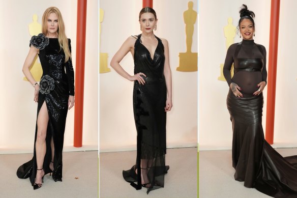 Back to black ... (from left) Nicole Kidman, Elizabeth Olsen, Rihanna.