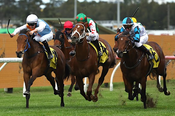 Proxima Dea, left, wins the Gloaming Stakes.