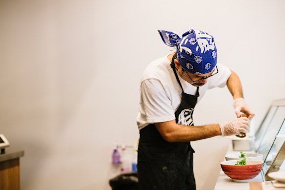 Lambkotsu Ramen is smaller than your typical Taro’s Ramen shop, with the lamb shoulder sliced to order.