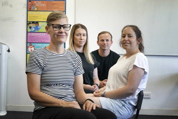 Tarneit P-9 College’s assistant principals (from left) Olivia Sinclair-Thomson, Erin O’Brien, Paul Hetherington and Bonne Keating. The school’s leaders will be teaching subjects this year on top of other duties to ensure all classes are covered. 