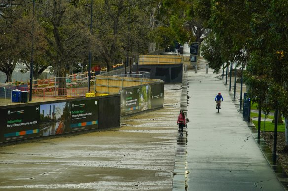 Work on the Greenline project at Birrarung Marr in August.