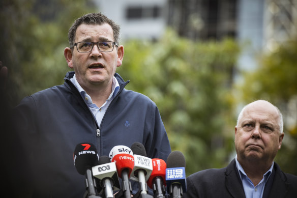 Victorian Premier Daniel Andrews and state Treasurer Tim Pallas on Saturday.