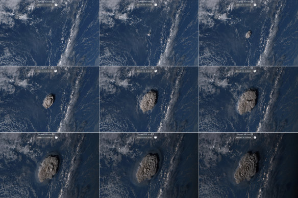 An undersea volcano eruption of the Pacific nation of Tonga Saturday, January 15, 2022. 