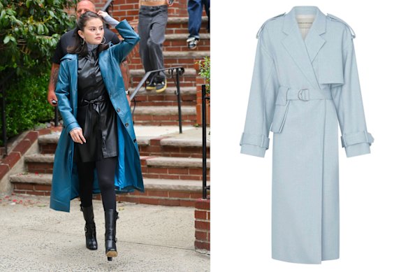 Above: Selena Gomez. Right: Camilla and Marc “Gehry” trench coat.