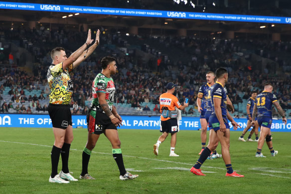 Latrell Mitchell is sent to the sin bin.