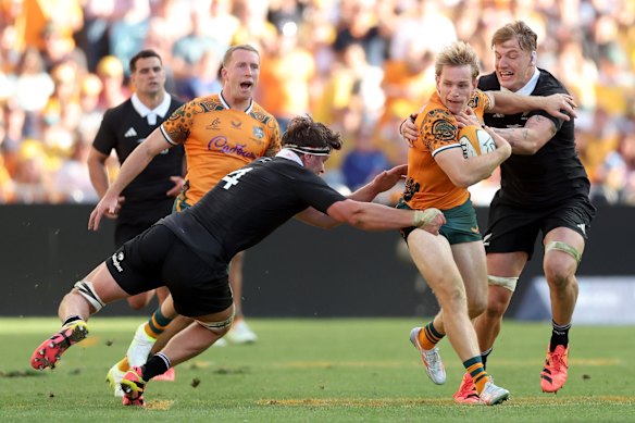 The Wallabies’ back three created plenty of opportunities but couldn’t put the All Blacks away.