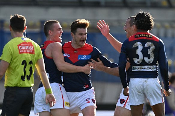 Bayley Fritsch and the Demons won as a team in their first trip to UTAS Stadium.