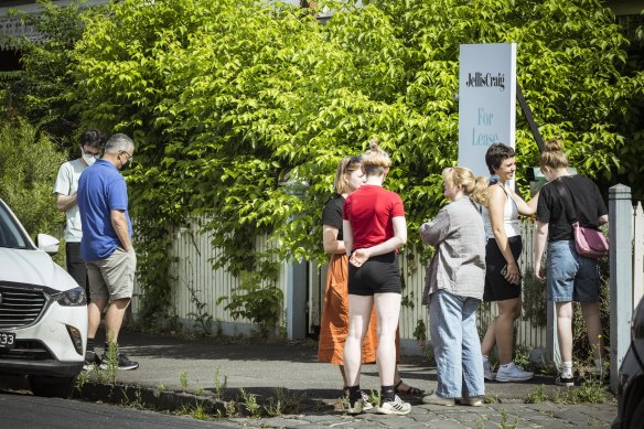 Aspiring tenants outside a rental property in the Melbourne suburb of Brunswick last year. Almost one-third of Australian households About 31 per cent of Australian households rent their home.