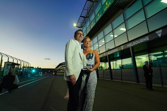 Australian Grand Prix chief executive Travis Auld with wife Megan O’Reilly at last year’s Glamour on the Grid event. 
