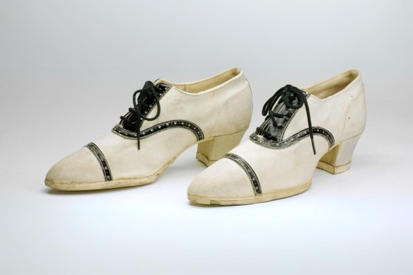 A pair of heeled tennis shoes from Dominion Rubber Company Fleet Foot, ca. 1925. 