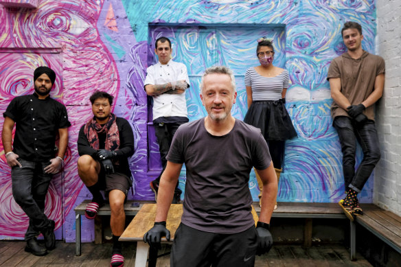 Paul Kasteel, centre, of Hoo Haa bar and Miss Kuku restaurant with his staff. From left, Arundeep Singh, Percy Pompeia, Bruno Grasseschi, Yoko Hayasaka, Patrick Johnson.