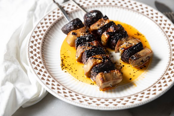 Morcilla (blood sausage) and pork tongue pintxos.