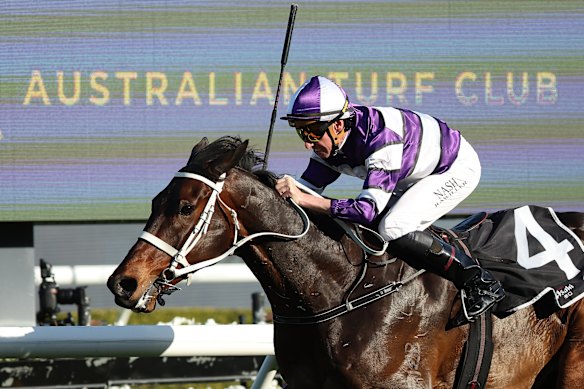 Nash Rawiller riding Lindermann to win the Chelmsford Stakes at Randwick in September 2025.