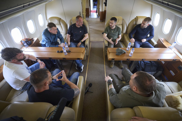 Ukrainian President Volodymyr Zelensky on a flight home to Ukraine with the Azovstal garrison.