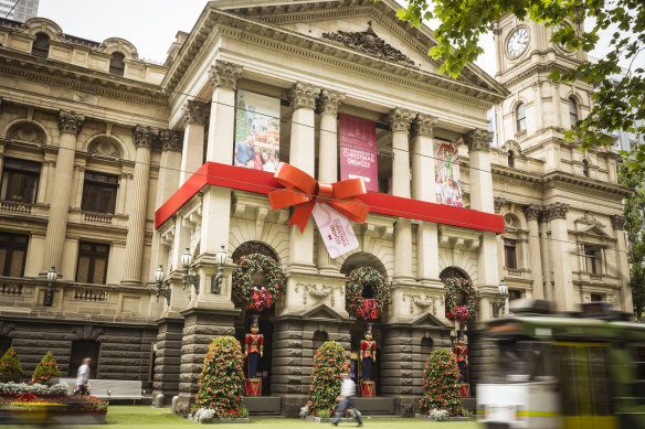 The City of Melbourne is embracing the word Christmas, as seen its Town Hall decorations in the CBD. 