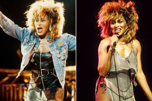 Eighties Tina Turner. The denim jacket and leather mini-dresses with teased wigs became the singer’s enduring style signature,