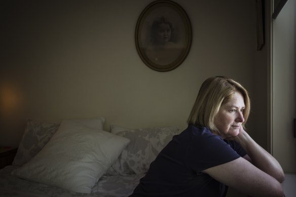 Nicole Lee sitting in her late mother’s bedroom  on Saturday afternoon.