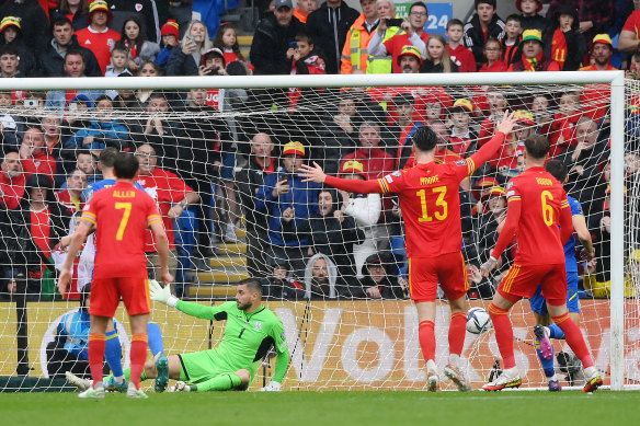 Andriy Yarmolenko’s header finds the net at the wrong end of the pitch.