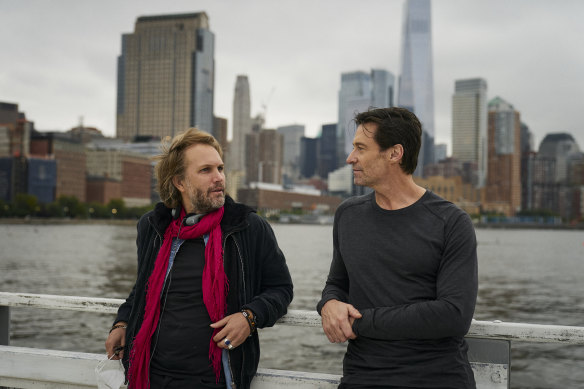 Director Florian Zeller and Hugh Jackman on the set of The Son.
