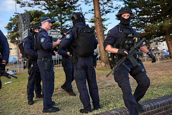 Specialist police at Bondi Beach following the shooting on December 14.