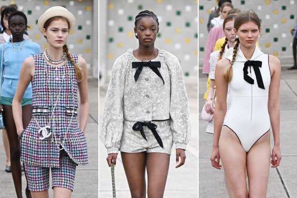 Models on the runway for the Chanel 2024-2025 cruise collection show in Marseilles.