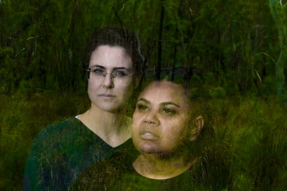 From left: Suzannah Henty with Keicha Day. Both women want the Henty name and monuments to the family removed from the area due to the Henty settlers removing Indigenous people from their land, killing many in the process in the 1830s. They want place names to honour Indigenous culture and markers recognising the sites of massacres. Henty became aware of her family’s role in what she called genocide only when she heard a lecture given by a Gunditjmara man at university. Day says of meeting Henty: “I truly believe that the ancestors brought us together – where we’re supposed to be here at the right time. And so I’m going to honour that.”