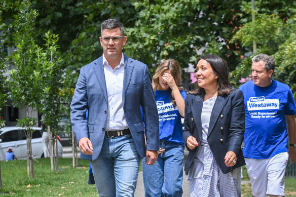 The newly elected opposition leader with Liberal candidate for Prahran Rachel Westaway. 