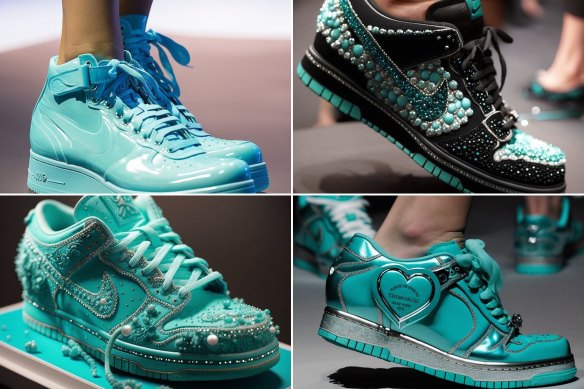 What could have been ... some of the AI fake designs posted to social media for the Nike x Tiffany & Co collaboration. 