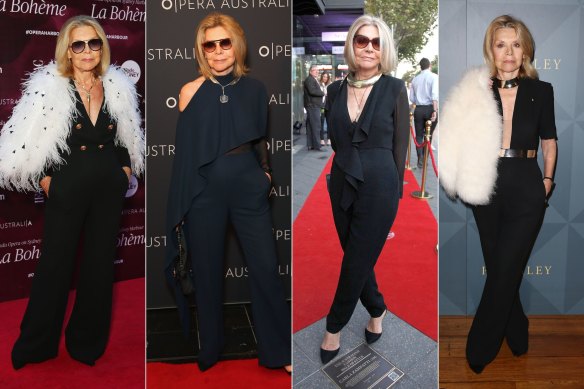 The late Carla Zampatti in her signature style, the jumpsuit.