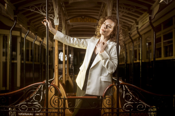 Nikki Shiels, who plays Blanche DuBois, at the Melbourne Tram Museum in Hawthorn.
