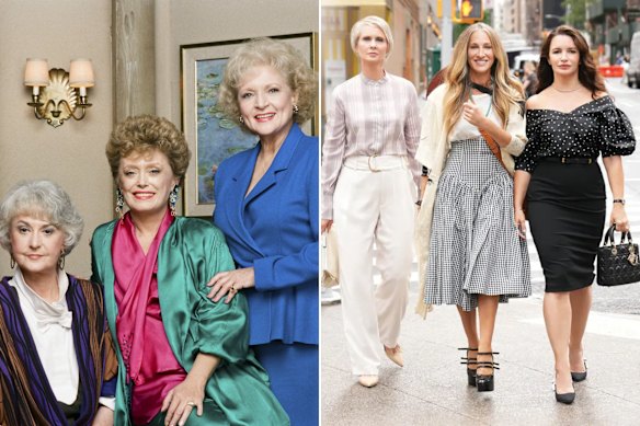 Depictions of midlife, several decades apart: The Golden Girls (left) and Sex and the City spin-off And Just Like That...