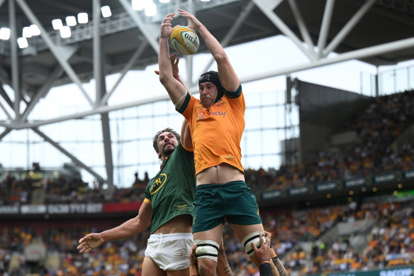 Nick Frost in a lineout against the Springboks in Brisbane.