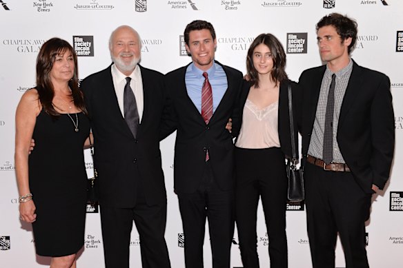 Rob Reiner (second from left) with his wife Michele (left) and children Nick (center), Romy and Jake at the 41st Annual Chaplin Award Gala at a gala event in 2014.