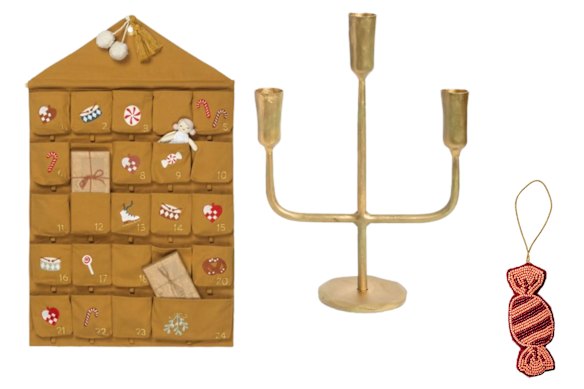 Fabelab Advent calendar, “Dimity” candelabra, “Bon Bon” decoration.
