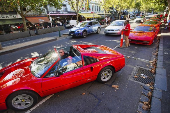 Ferrari lovers on Lygon Street, Carlton on Sunday.