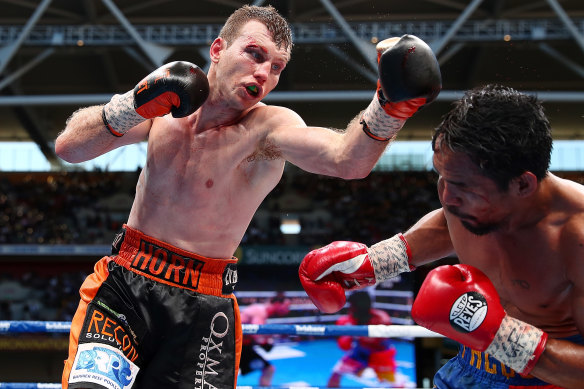 Jeff Horn on his way to stunning Manny Pacquiao at Suncorp Stadium in 2017.