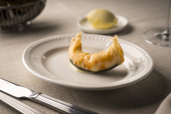 Prawn in brik pastry, the crunch contrasting with the soft seafood inside.