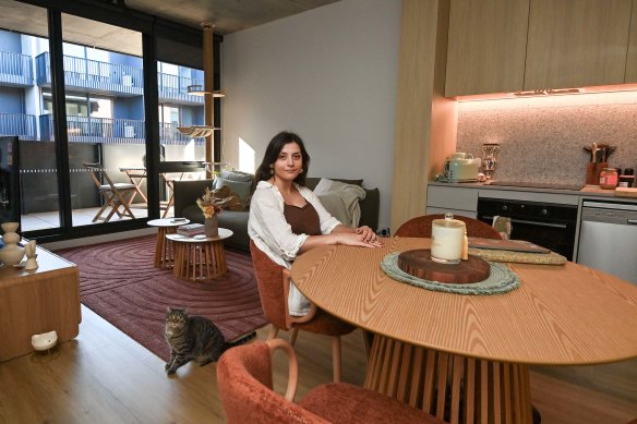 Eleni Modinos moved into a social apartment in August and says it saved her from a desperate situation. 
