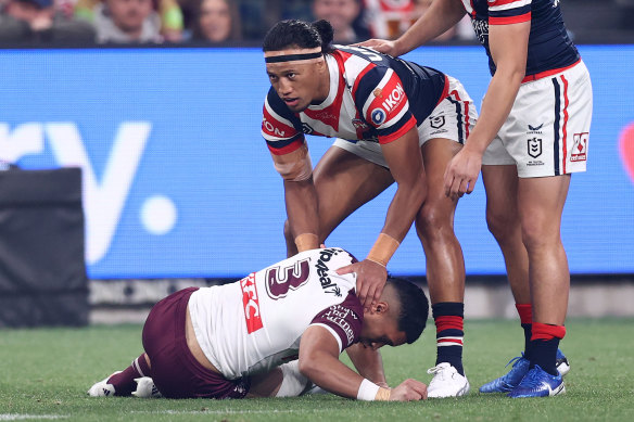 Tolu  Koula was flattened in the first tackle of the game.