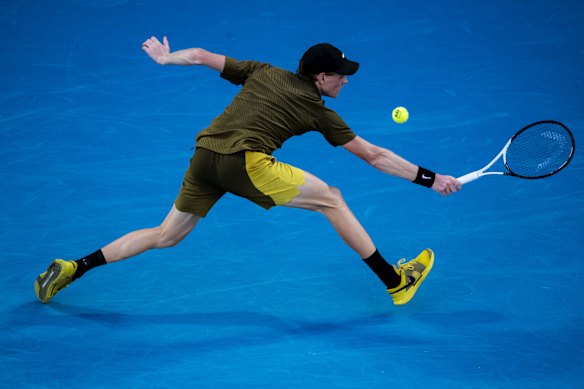 Sinner on the stretch in his first-round win over Hugo Gaston.