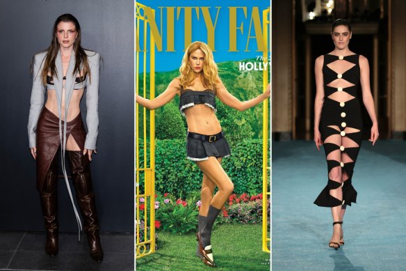 Low points  (from left) ... Julia Fox, Nicole Kidman in the Miu Miu skirt on Vanity Fair, a cutout dress by Christian Siriano.