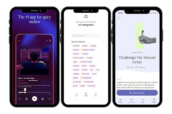 Popular audio erotica apps (from left): Dipsea, Quinn and Ferly.