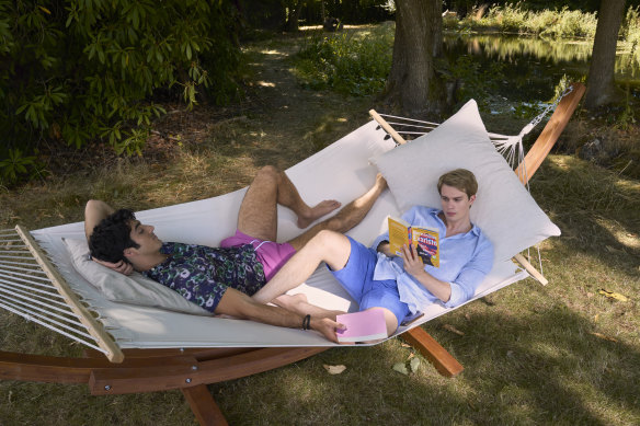 Zakhar Perez (left) and Nicholas Galitzine in Red, White & Royal Blue, Lopez’s film directorial debut.